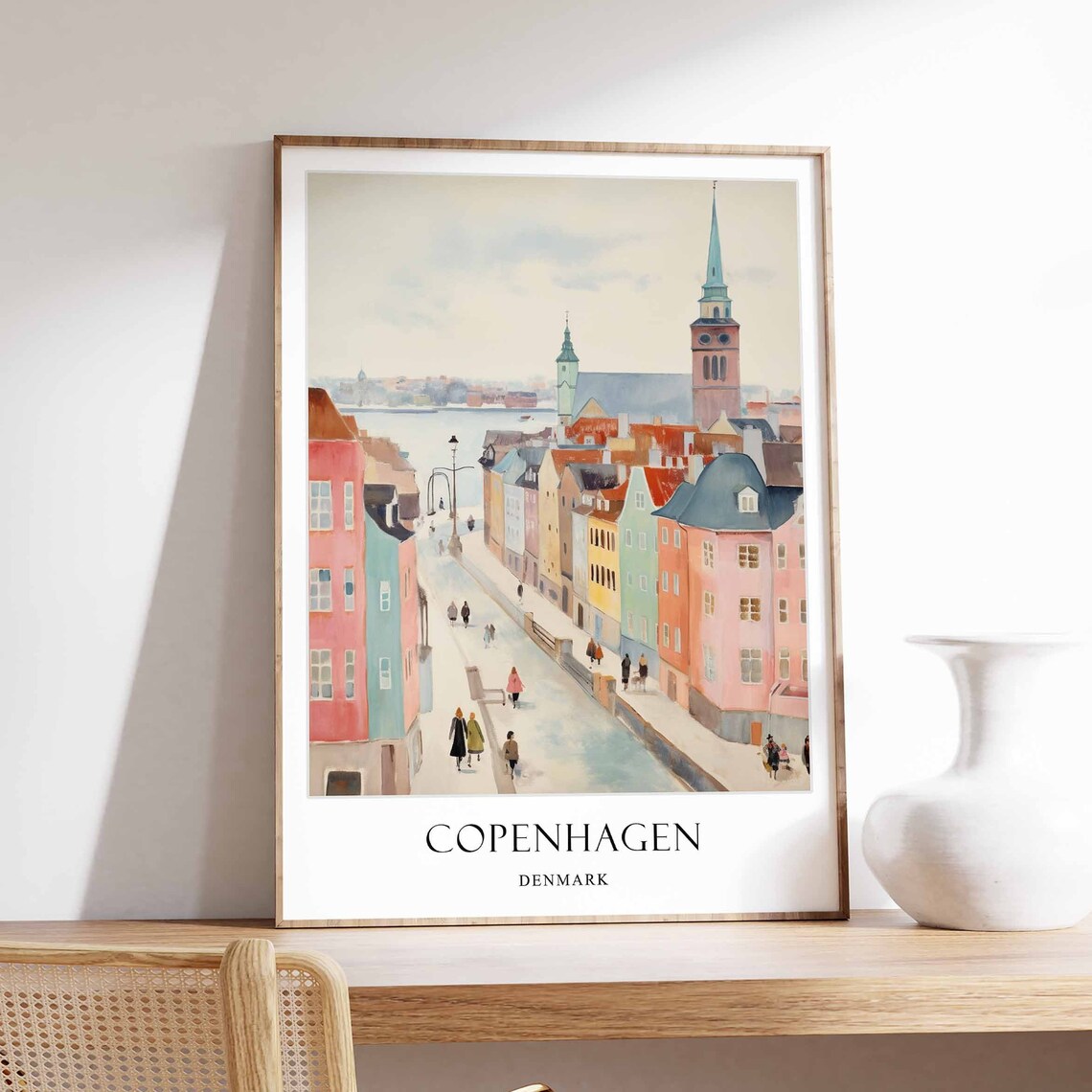 Copenhagen Denmark Colorful Old Town Street Watercolor Poster