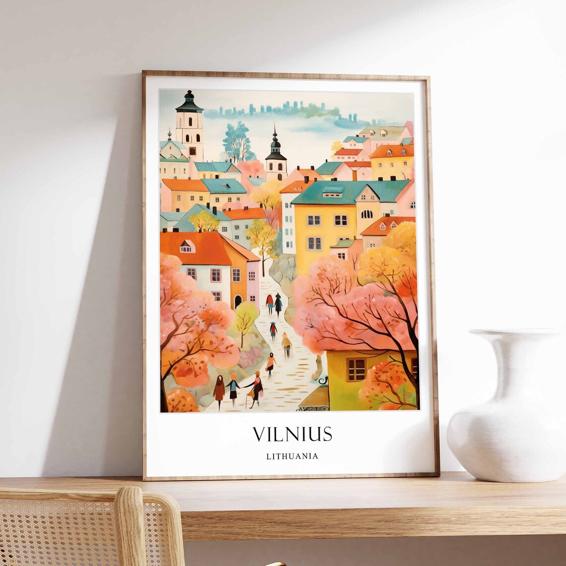 Vilnius Lithuania Old Town Pastel Blossom Street Travel Art Poster