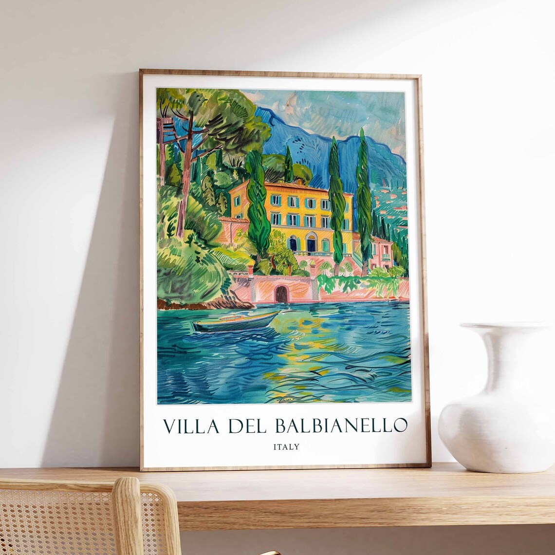 Villa del Balbianello Lake Como Italy Watercolor Travel Poster