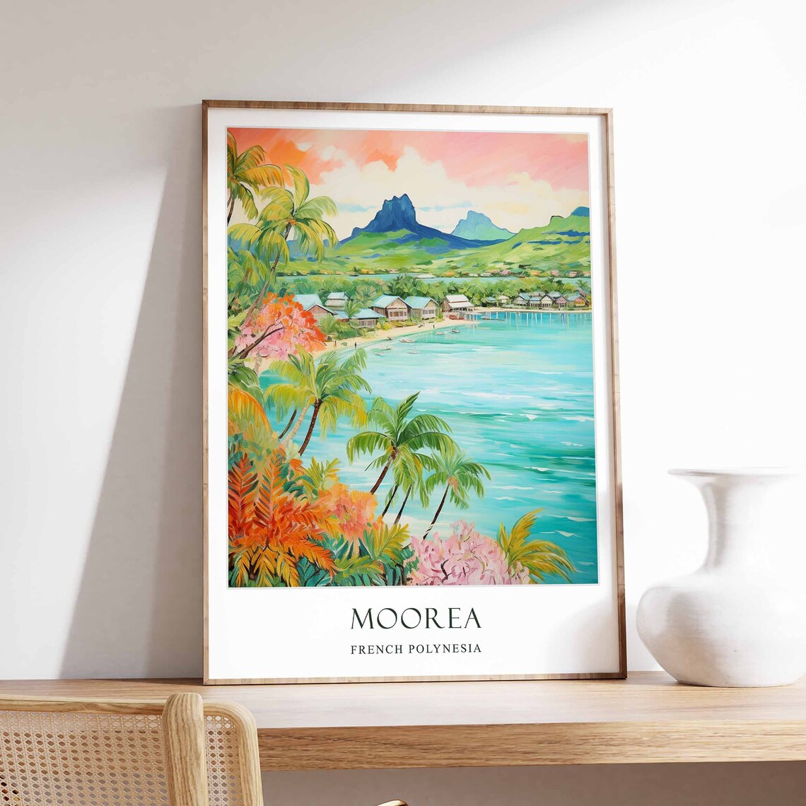 Moorea French Polynesia Turquoise Lagoon Tropical Travel Poster