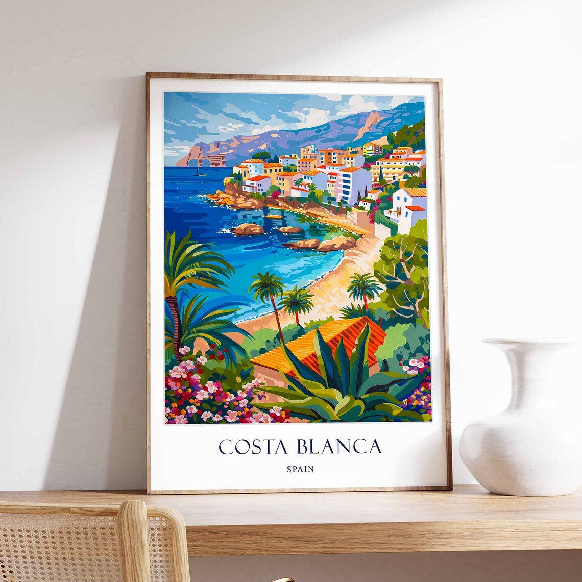 Costa Blanca Spain Mediterranean Beach Town Colorful Travel Poster