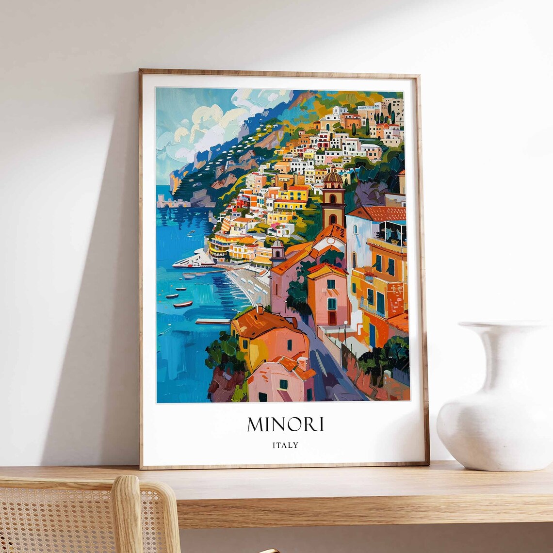Minori Italy Amalfi Coast Colorful Cliffside Town Travel Poster