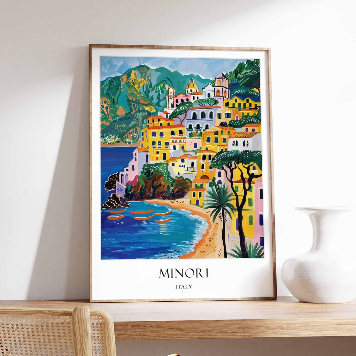 Minori Italy Amalfi Coast Seaside Beach Town Colorful Travel Poster