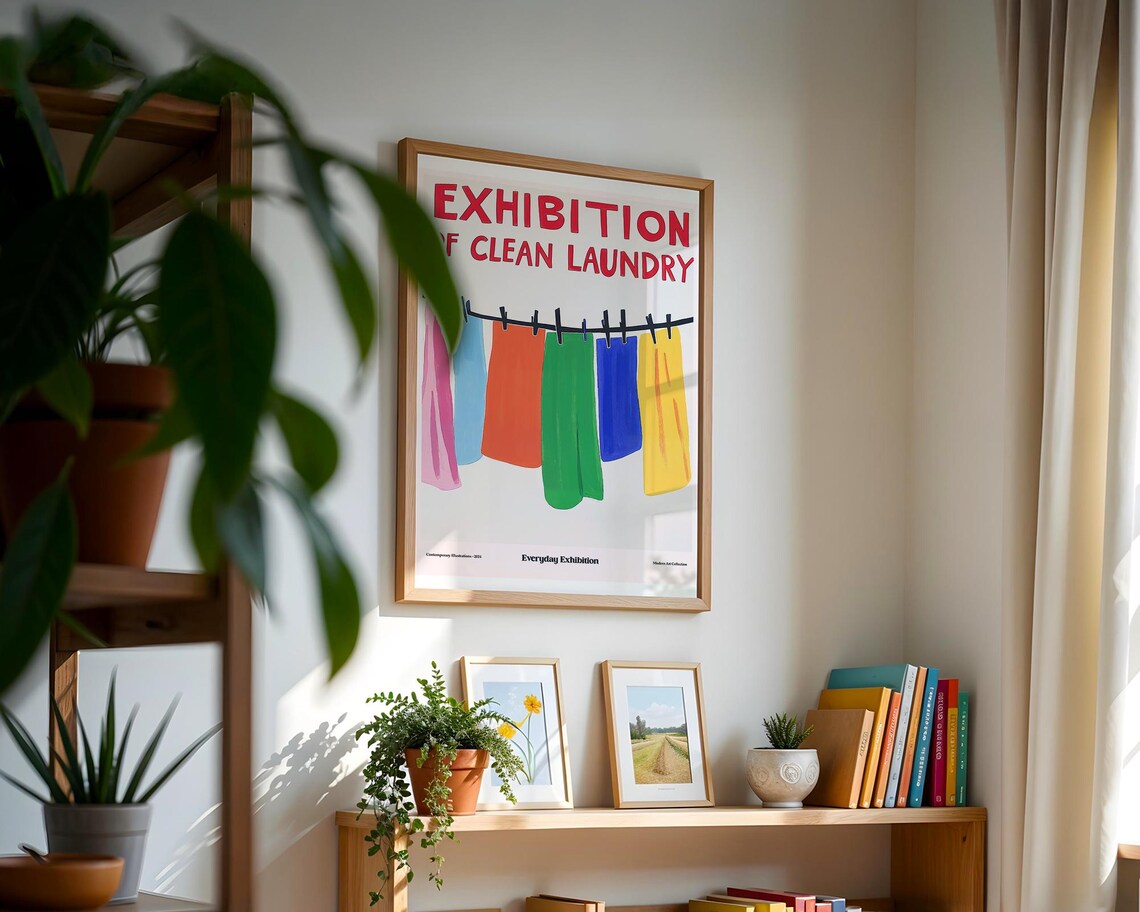 Bright Exhibition of Clean Laundry Colorful Clothesline Poster - Image 2