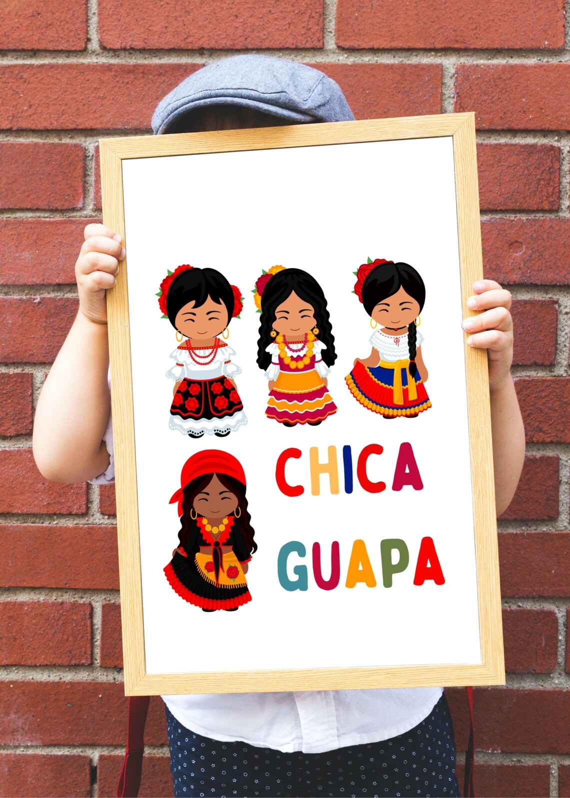 Chica Guapa Colorful Mexican Folk Doll Girls Kids Art Poster - Image 2
