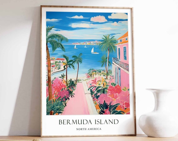 Bermuda Poster Caribbean Travel Vacation Getaway Print Decor Wall Art