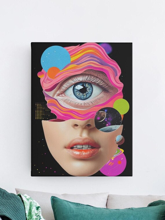 Surreal Pop Art Woman's Face, Psychedelic Collage