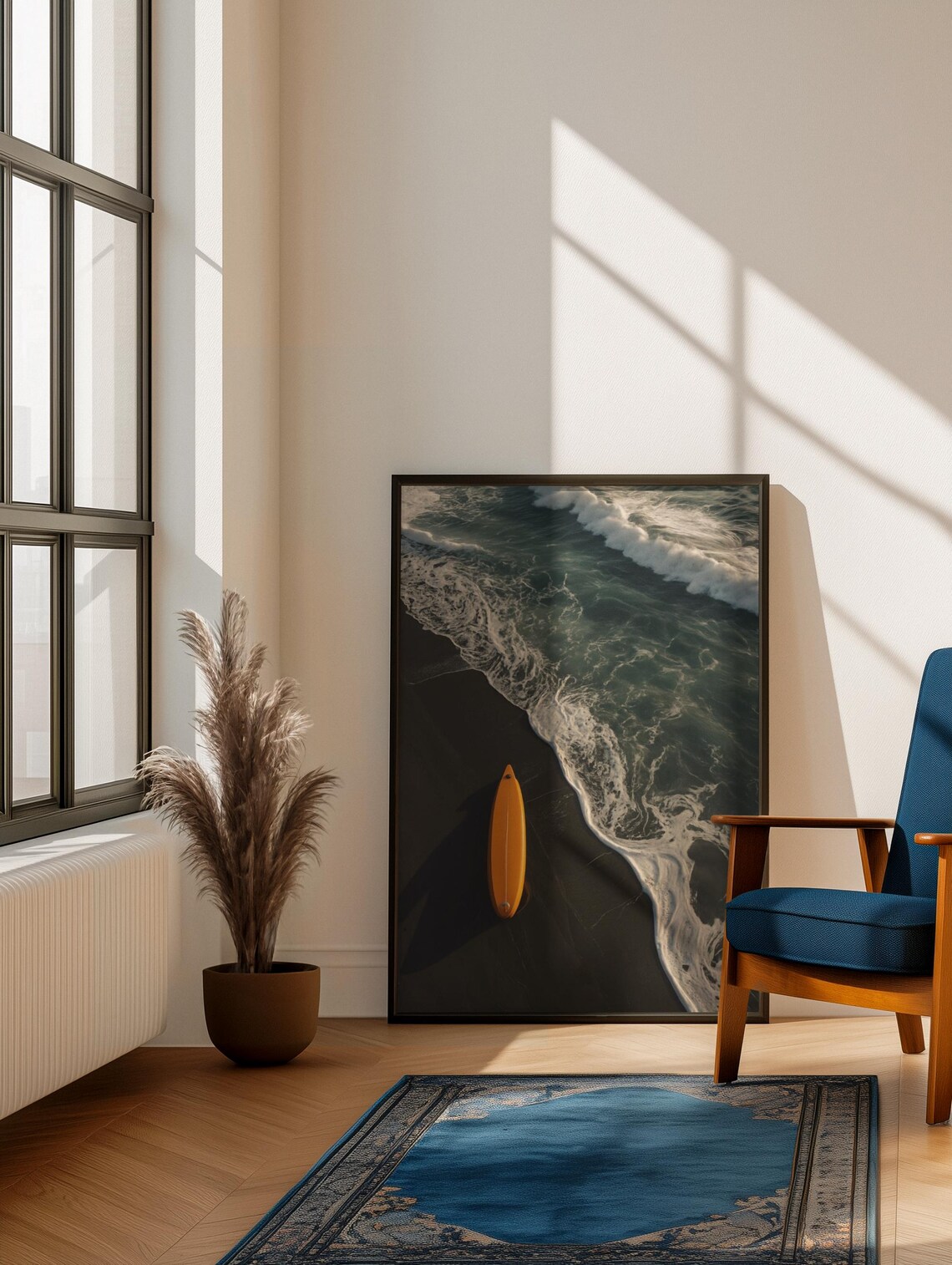 Minimalist Surfboard And Ocean Wave Art Print - Image 3
