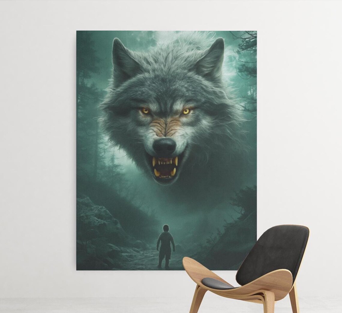 Wolf Poster, Full Moon Dark Forest Fantasy Art