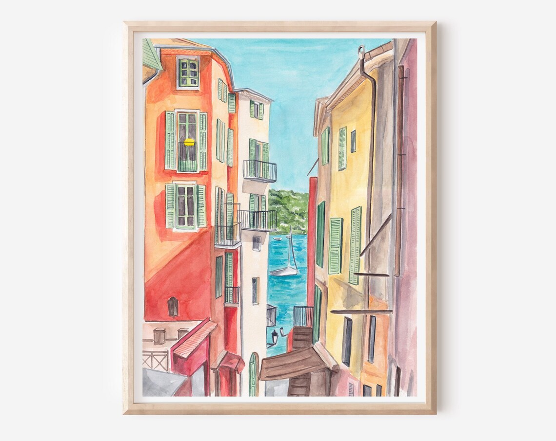French Riviera Menton Colorful Alleyway With Harbor Sea View Poster