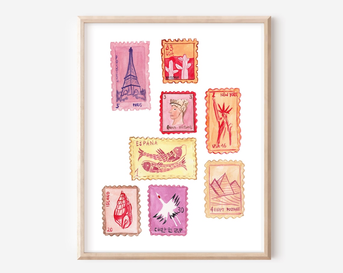 Vintage Stamp Art, Retro Grand Millennial Art Print