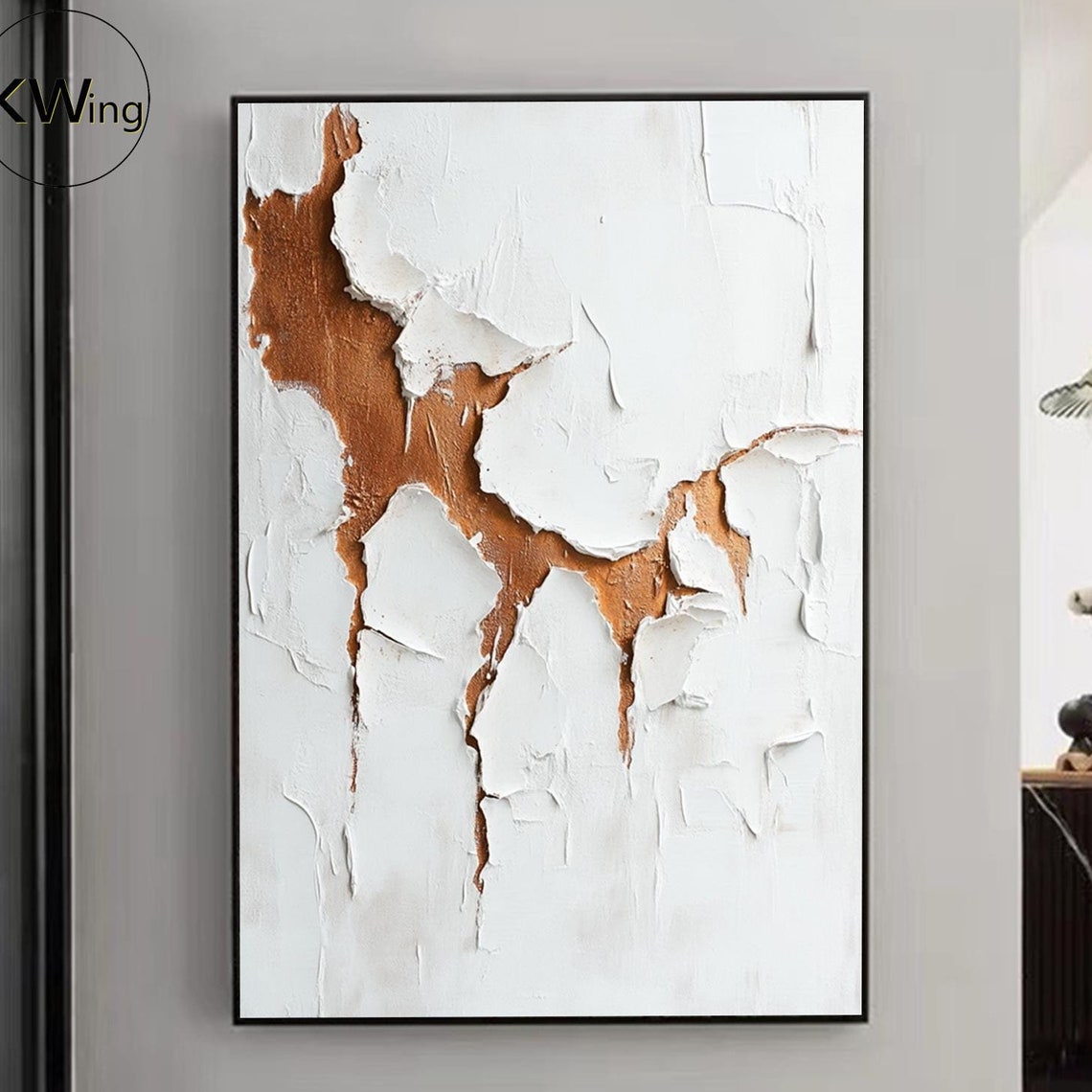 White Copper Cracked Plaster 3D Texture Abstract Painting Wall Poster
