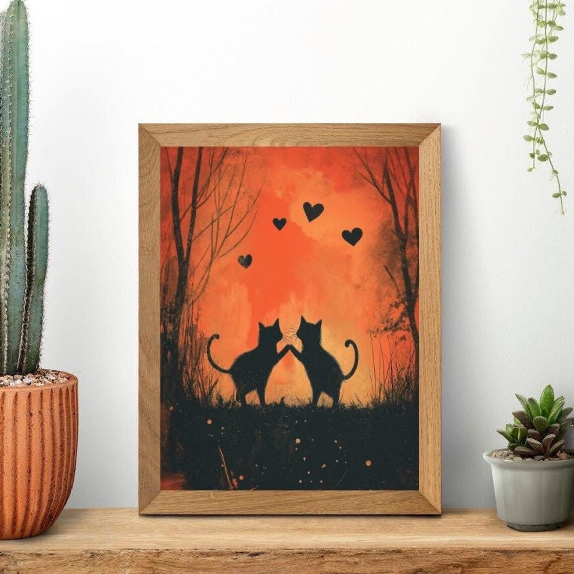 Romantic Cat Silhouette, Minimalist Valentine Decor