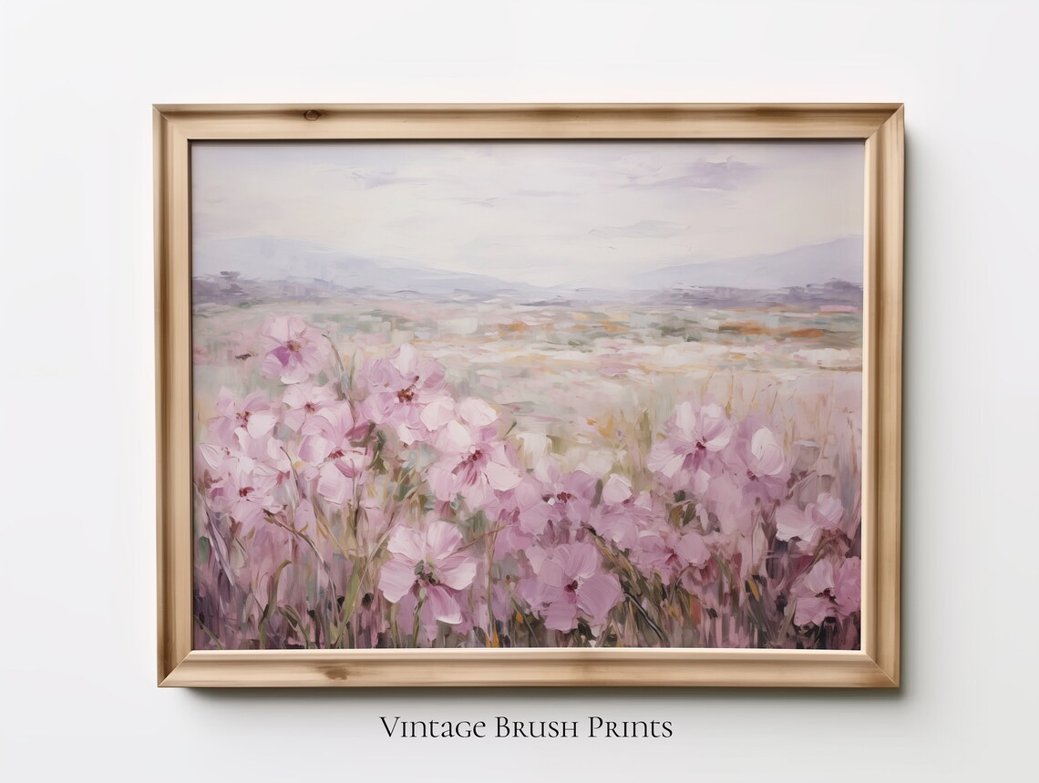 Pink Petunia Wildflower Field Soft Floral Oil Painting Poster