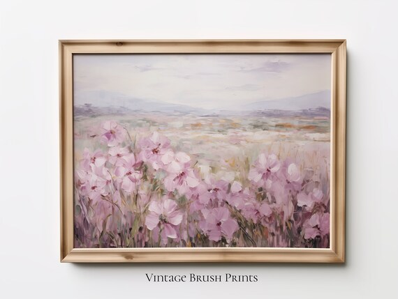 Pink Petunia Wildflower Field Soft Floral Oil Painting Poster