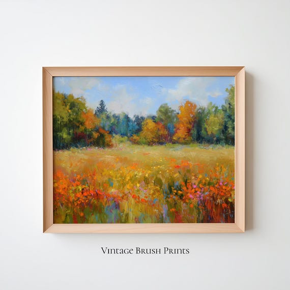 Vintage Fall Landscape Oil Painting Moody Autumn Forest Print