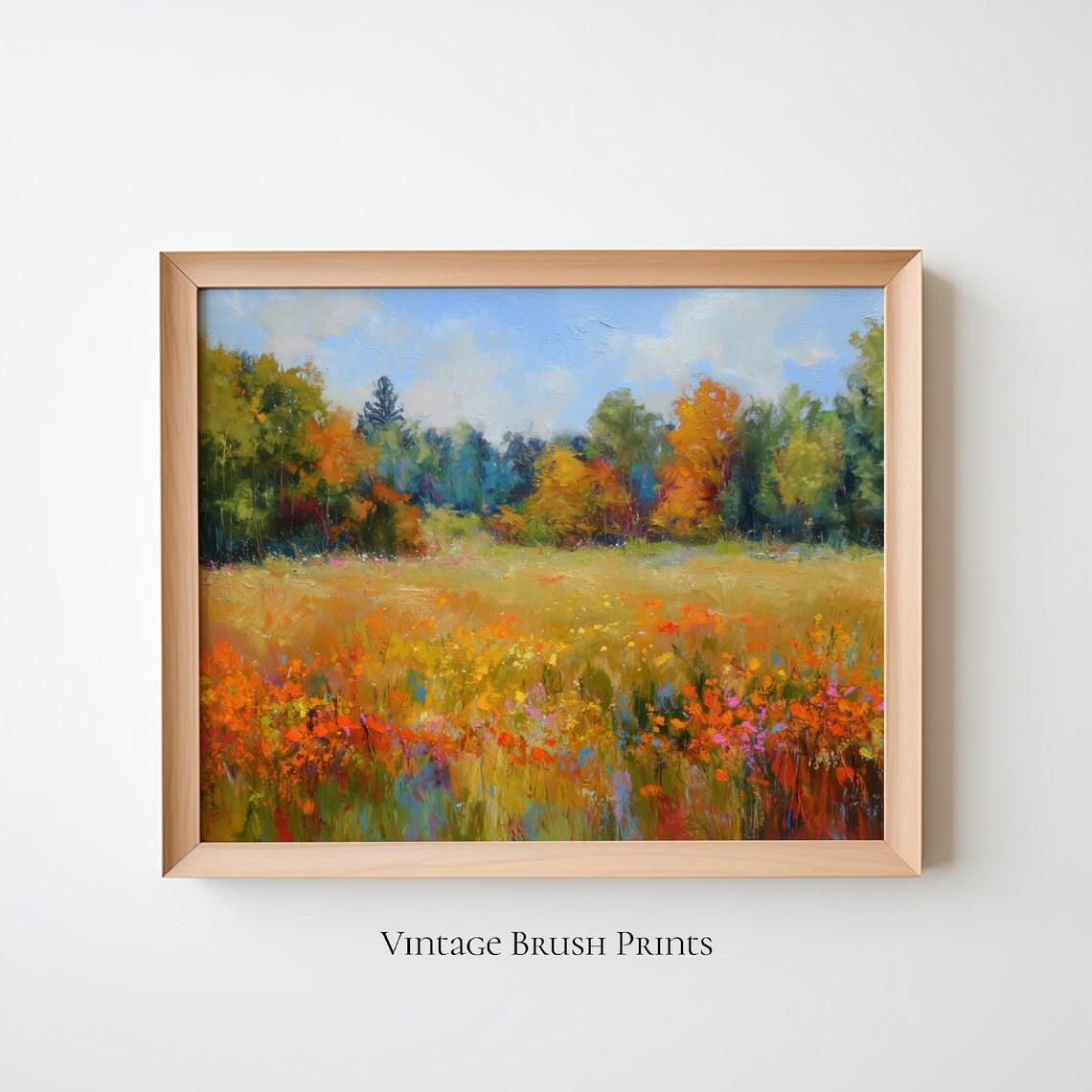 Colorful Autumn Wildflower Meadow Forest Edge Fall Painting Poster