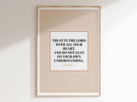 Proverbs 35 Bible Verse Wall Art Trust In The Lord With All Your Heart Christian Wisdom Art Modern Minimalist Design