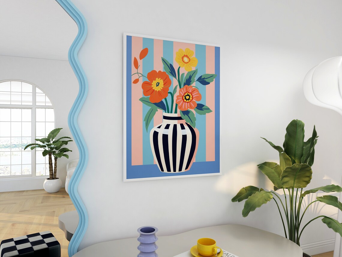 Bold Colored Flower Bouquet, Minimalist Floral Art - Image 3