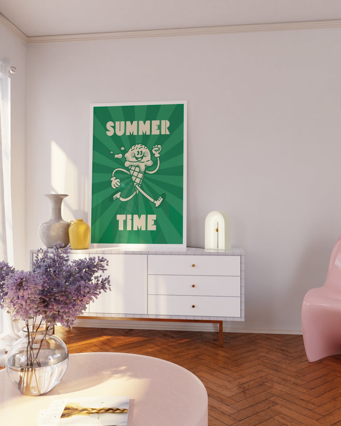 Summer Time Retro Ice Cream Cone Mascot Green Vintage Ad Poster - Image 3