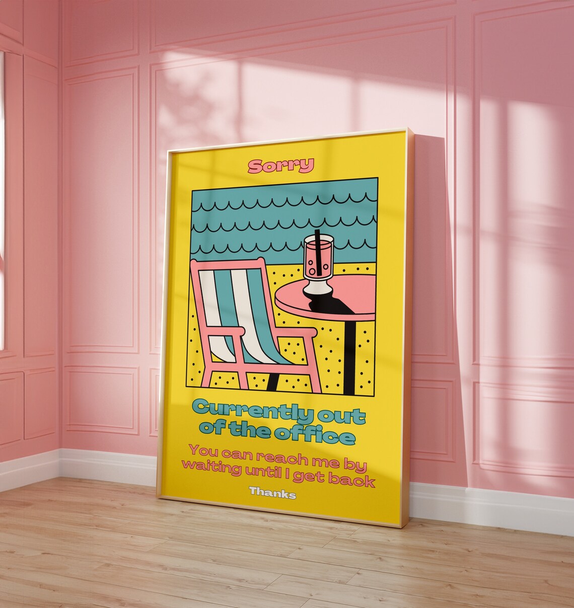 Sorry Currently Out Of The Office Retro Beach Funny Work Quote Poster - Image 3