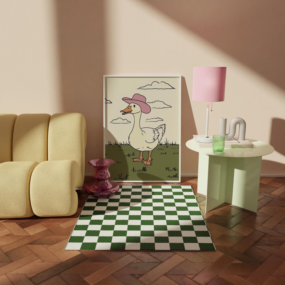 Howdy Cute Cowgirl Duck Pink Cowboy Hat Retro Western Duck Poster - Image 3
