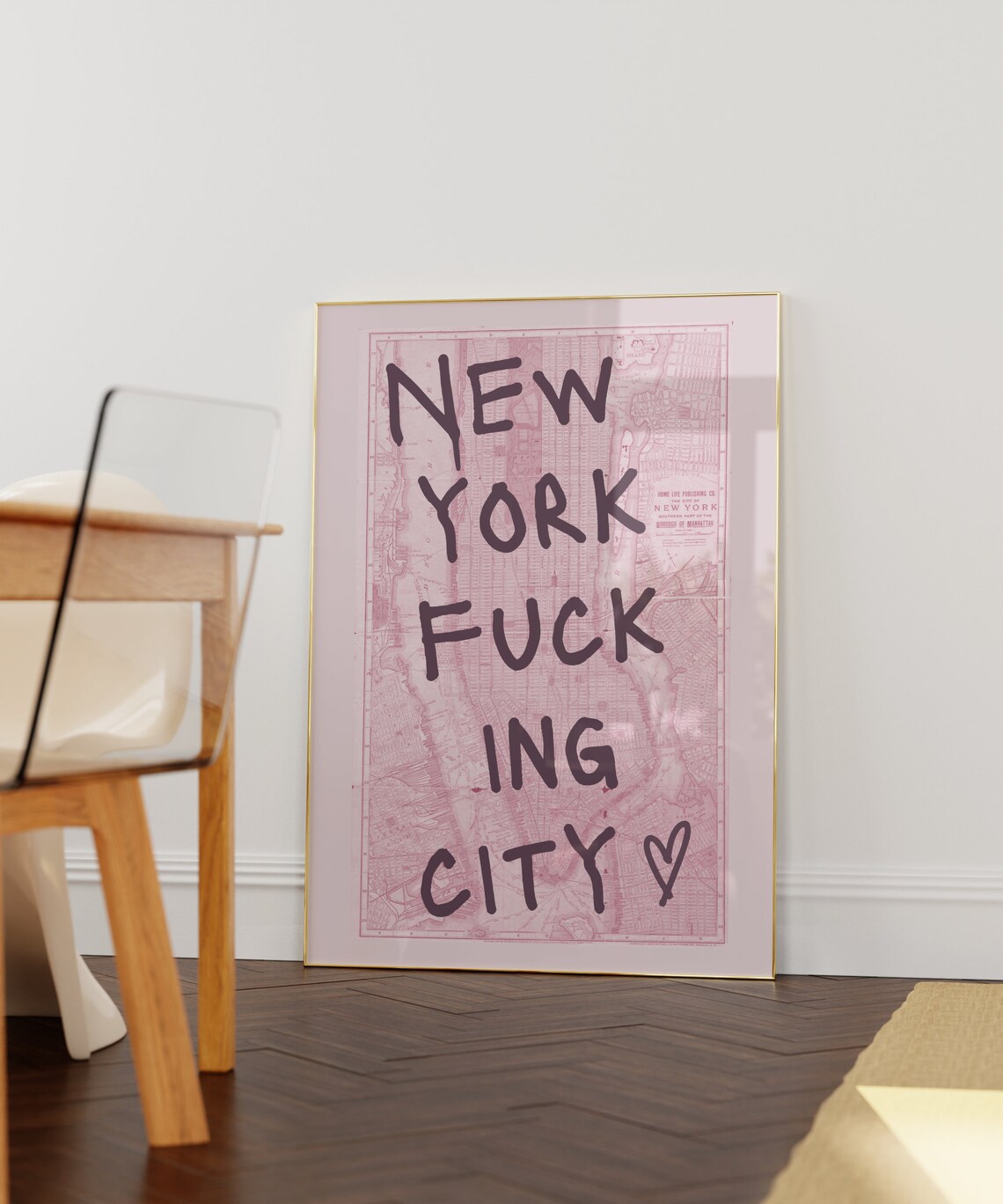 New York City Map Print, Trendy Blush Pink - Image 3