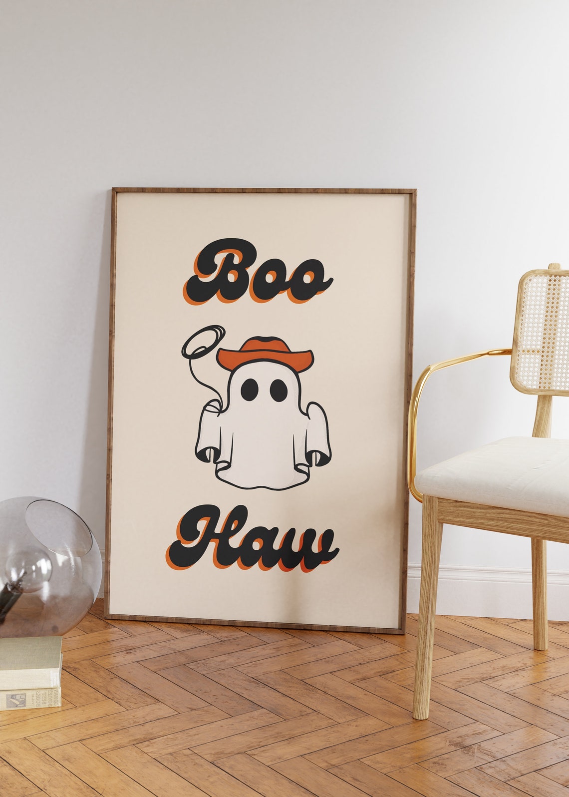 Boo Haw Cowboy Hat Ghost Funny Western Retro Halloween Art Poster - Image 2
