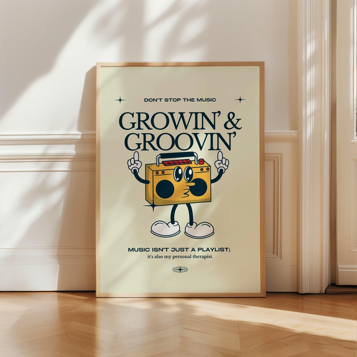 Growin and Groovin Retro Boombox Music Cartoon Art Decor Poster