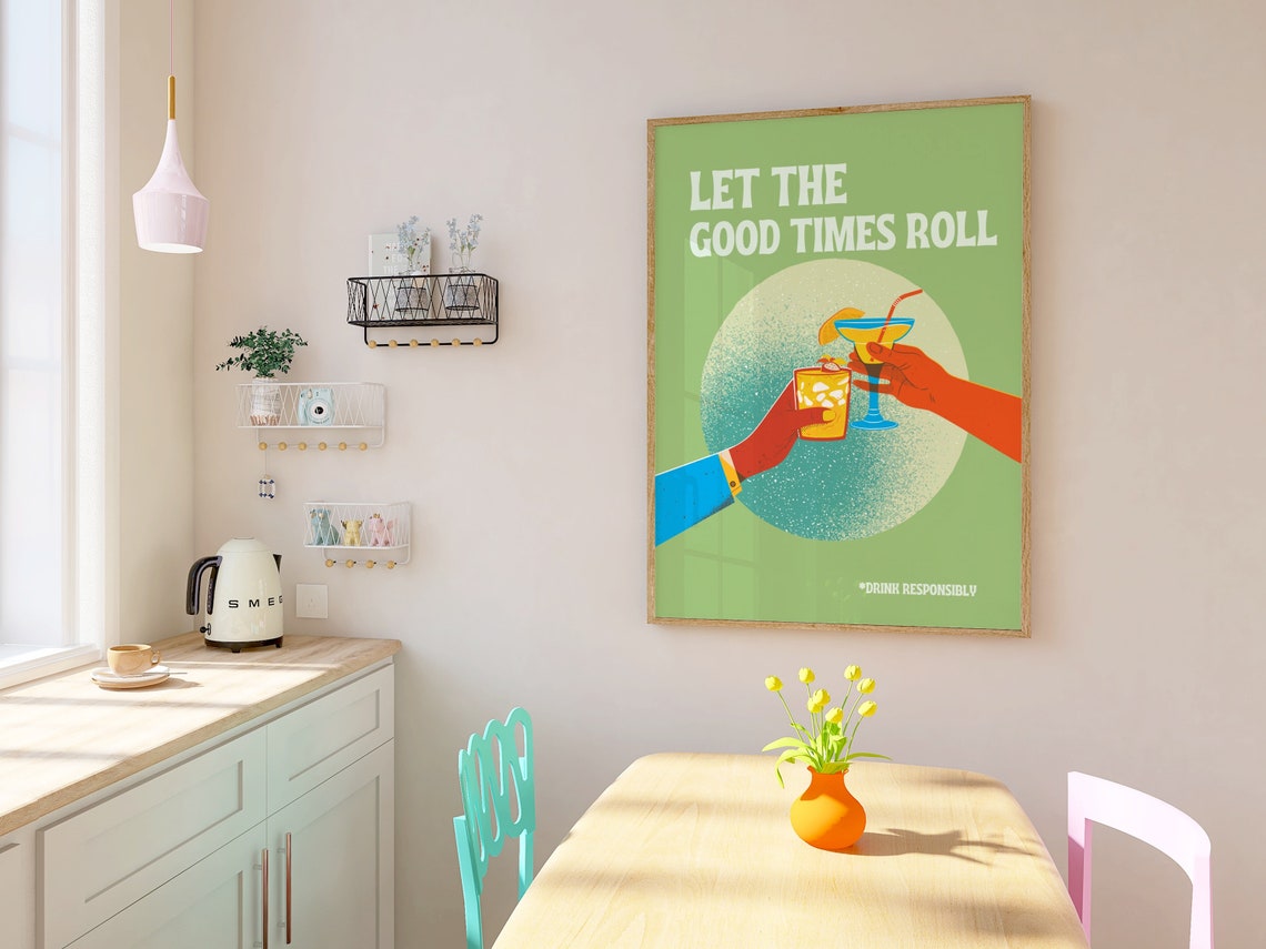 Let The Good Times Roll Retro Cocktail Toast Party Bar Poster - Image 3
