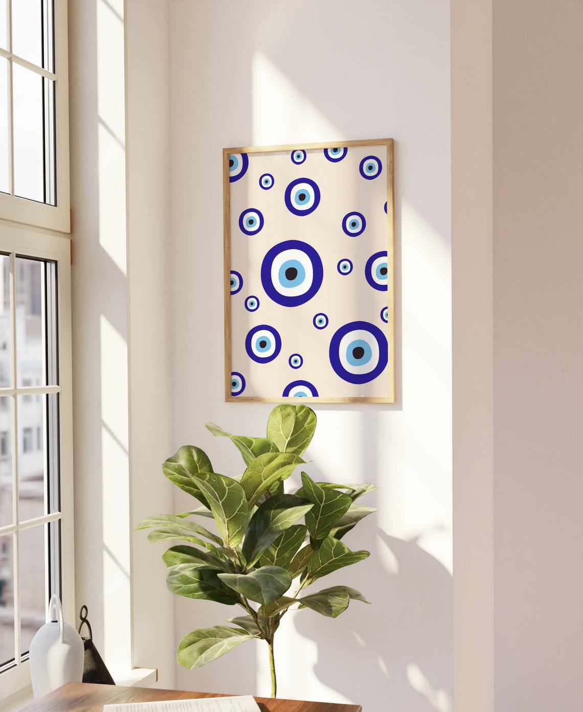 Blue Evil Eye Turkish Protection Pattern Minimalist Boho Wall Art - Image 3