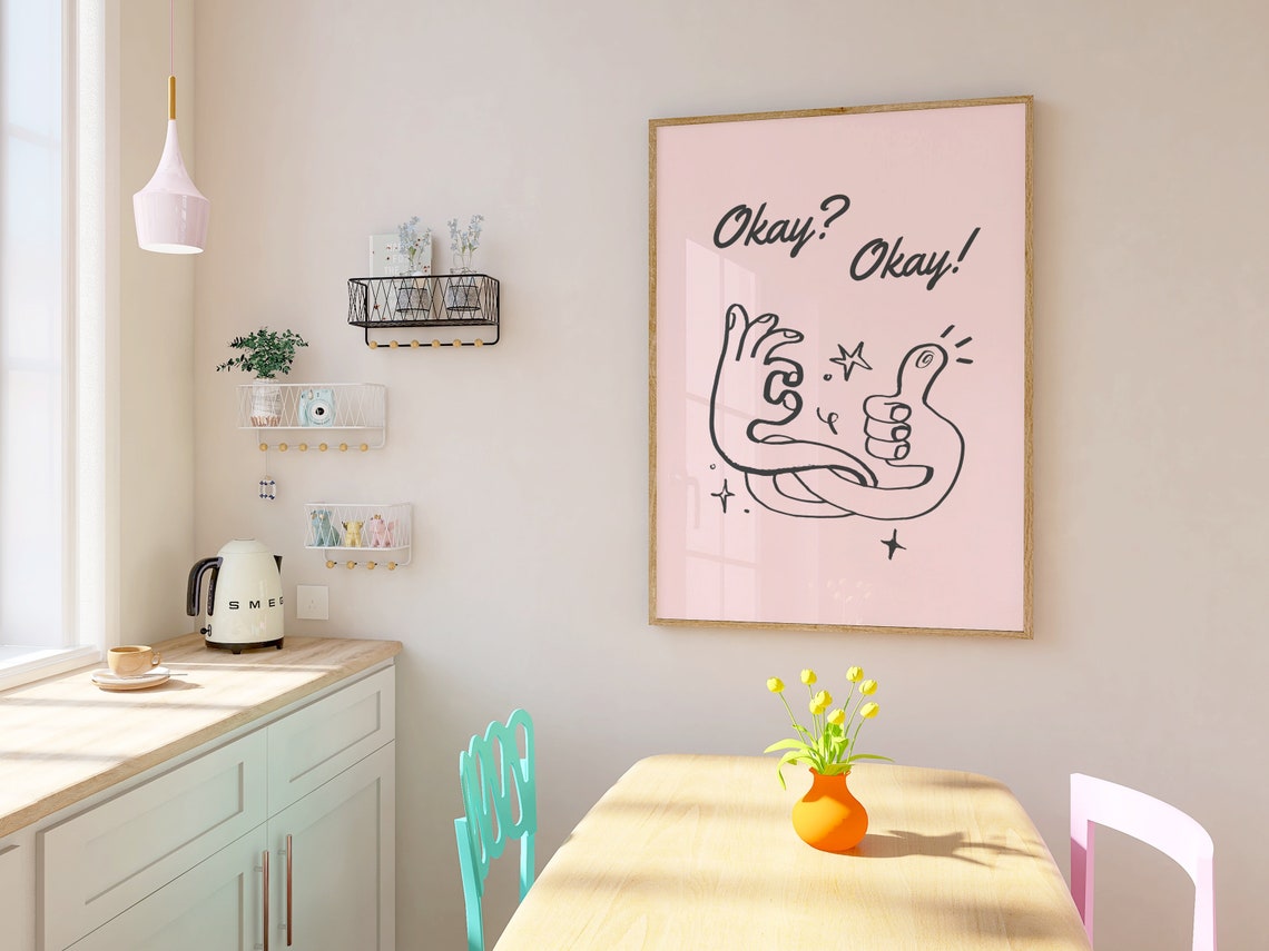 Okay Okay Playful Line Hands Pink Positive Doodle Quote Poster - Image 2