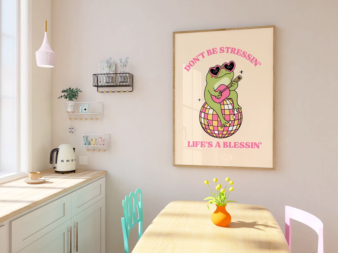 Trendy Frog Illustration, Pink Wall Art Print - Image 2