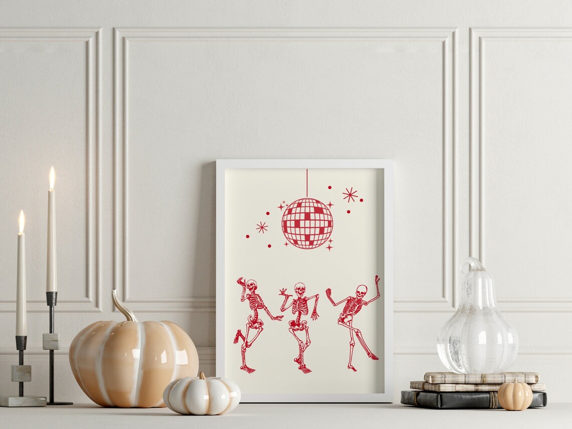 Dancing Skeleton Halloween Disco Ball Art Print - Image 3