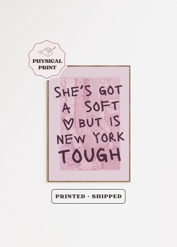 New York City Map Physical Poster Shes Got A Soft Heart Quote Art Cute Preppy 80s Nyc People Pink Posters