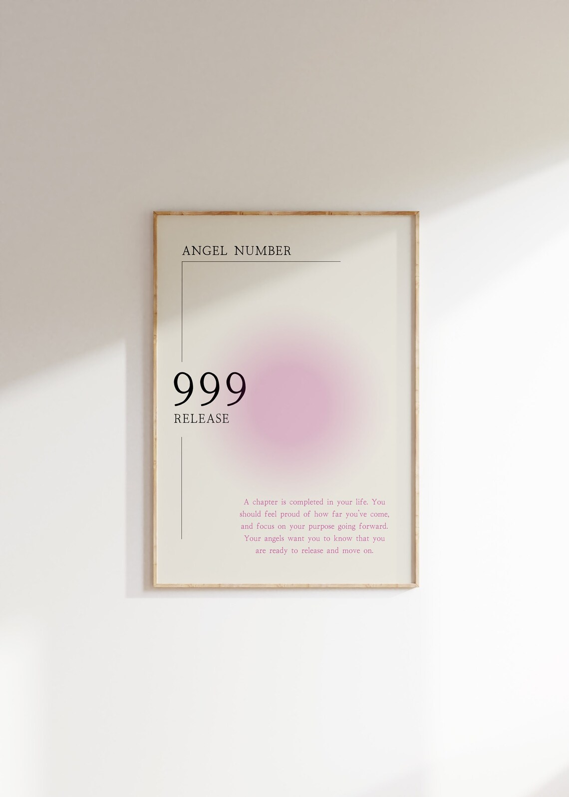 Angel Number 999 Release Calm Pink Aura Spiritual Quote Poster