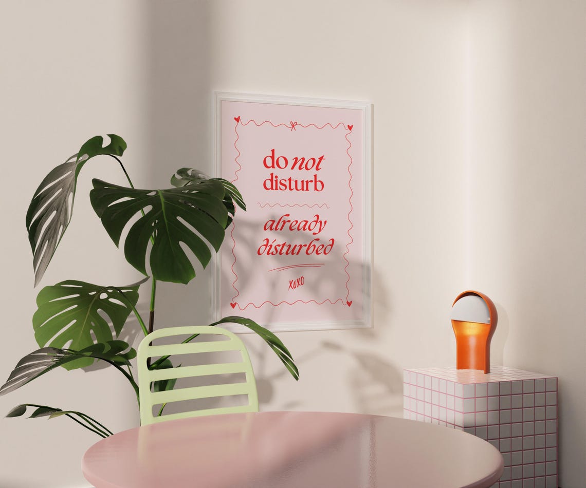 Funny Cute Do Not Disturb Already Disturbed Red Girly Quote Poster - Image 3