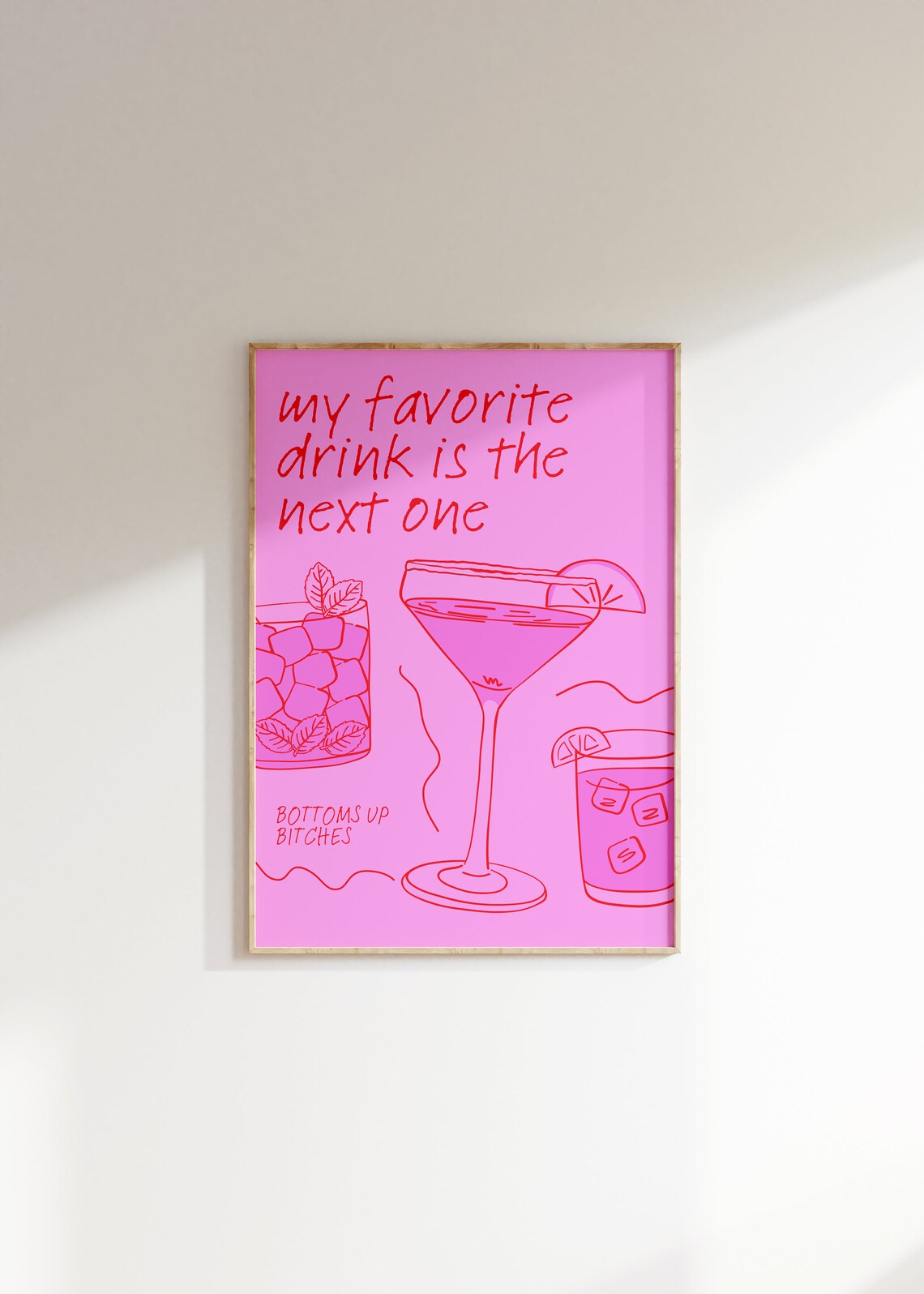 Hot Pink Bar Cart Funny Alcohol Quote Art Print