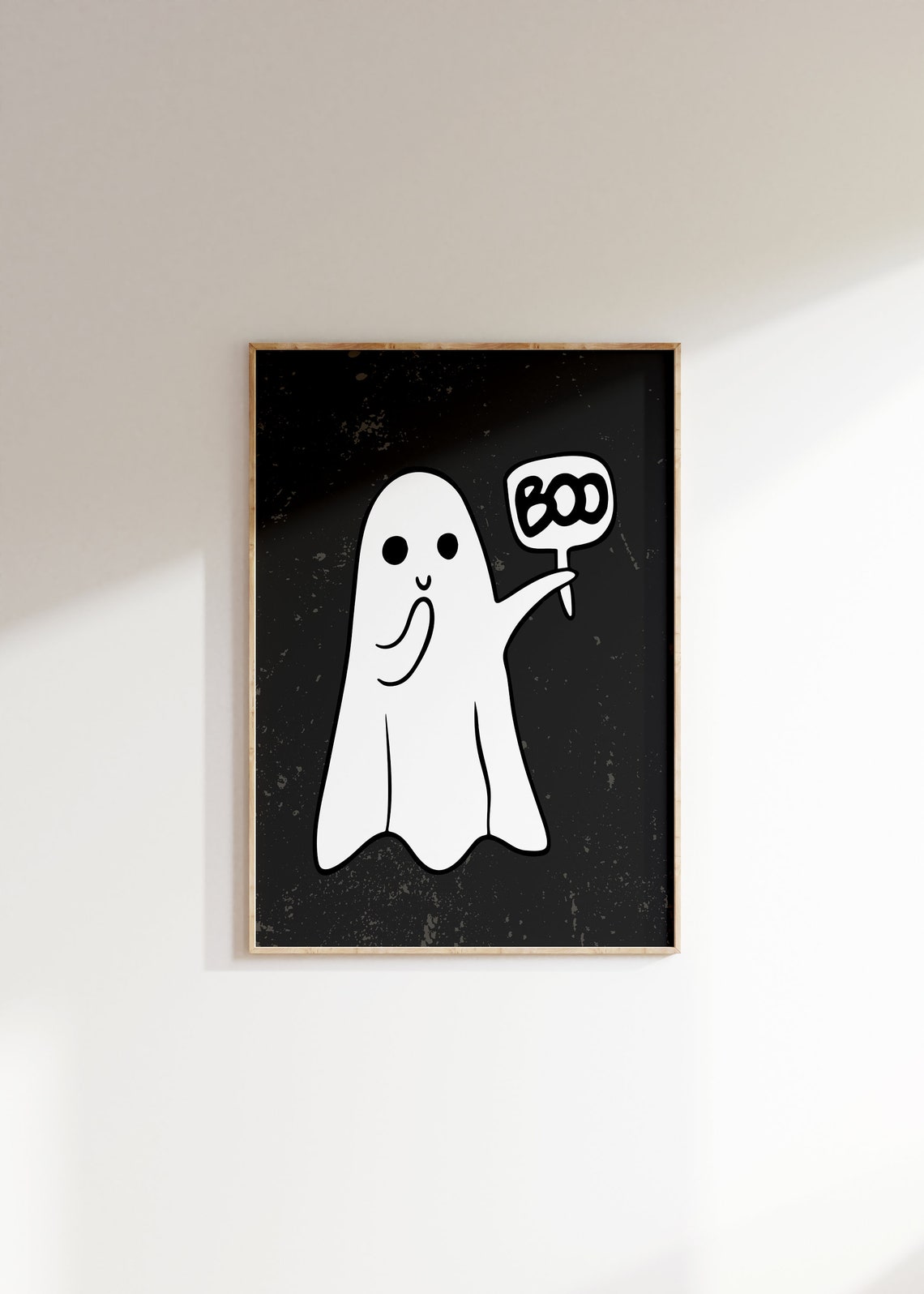 Boo Ghost Sign Cute Spooky Black Background Halloween Art Poster