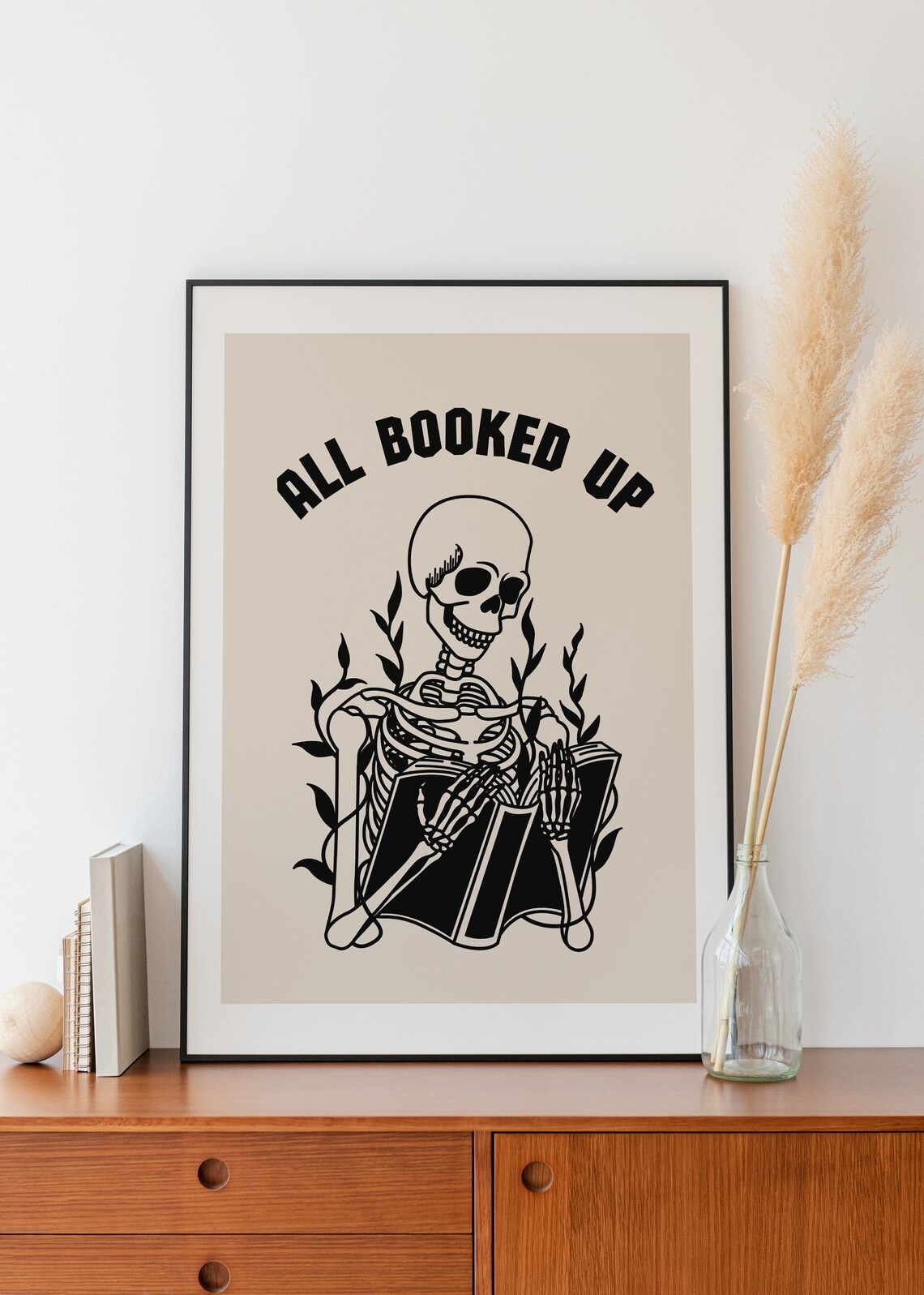 Skeleton Reading Poster, Retro Bookworm Quote Art - Image 3