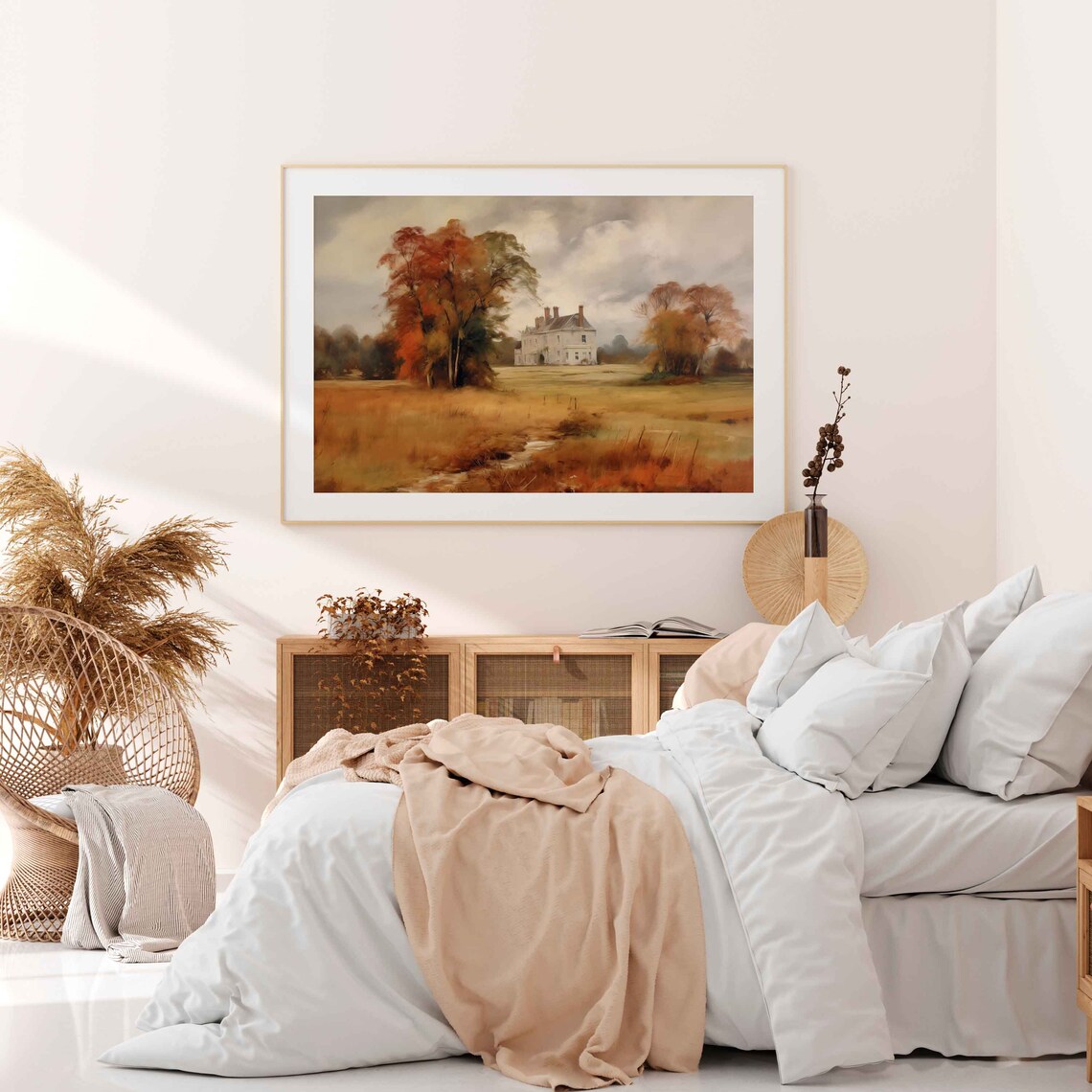 English Manor House Among Autumn Trees Golden Field Vintage Poster - Image 4