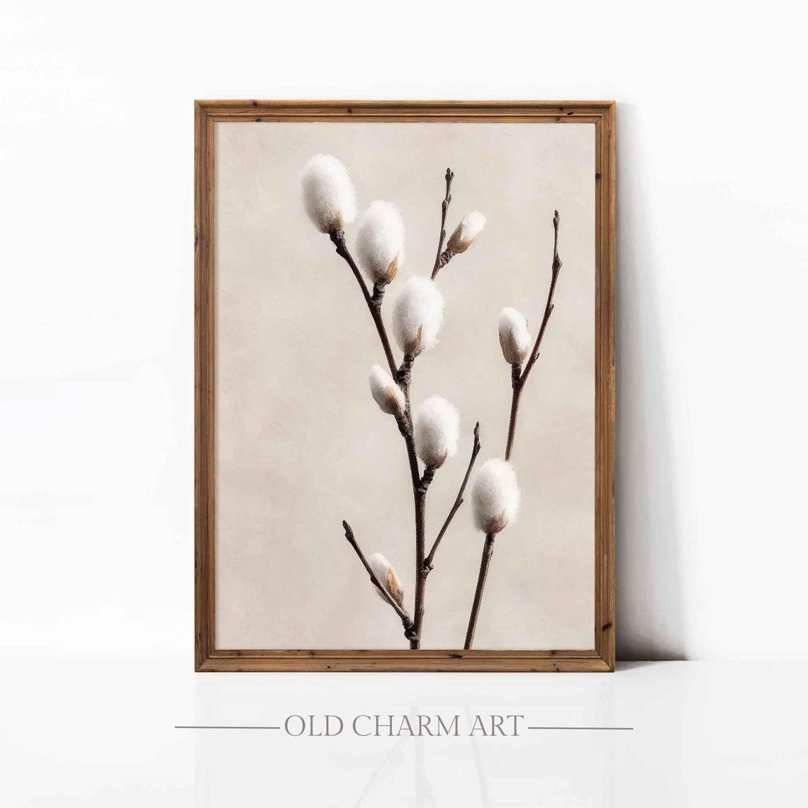 White Pussy Willow Branches Cream Botanical Minimalist Wall Art Poster
