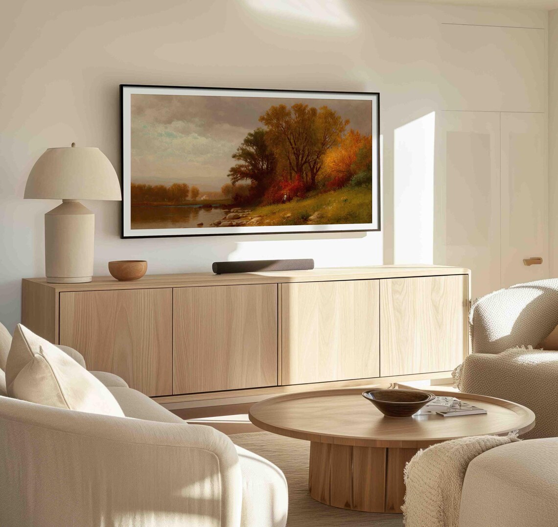 Golden Autumn Trees Calm Lake Serene Landscape Frame TV Art Poster - Image 3