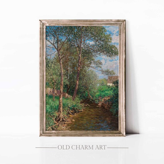 Wall Art Vintage Forest Spring Painting Antique Landscape Oil Painting Print Farmhouse Art Poster Cottage Decor Art Wa224