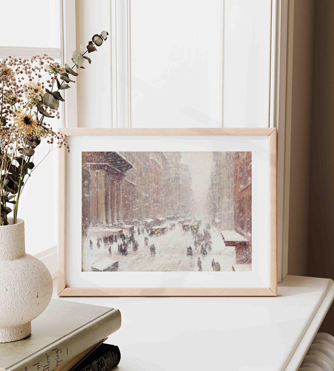 Old Winter City Snowstorm Street Crowds Vintage Painting Poster - Image 4