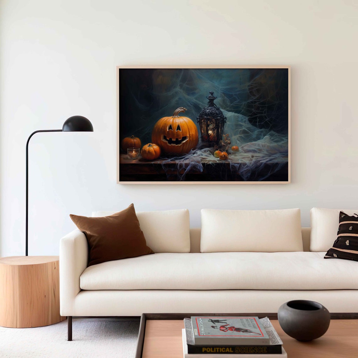 Jack O Lantern And Black Lantern Among Cobwebs On Halloween Poster - Image 3