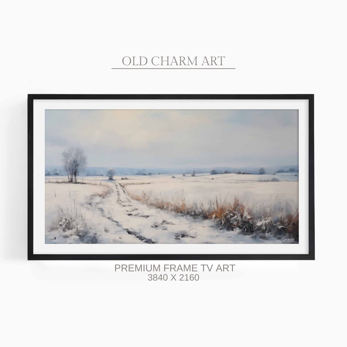 Frame Tv Art Winter Field Vintage Painting Classy Decor Oil Painting Neutral Farmhouse Art For Tv Tvf7
