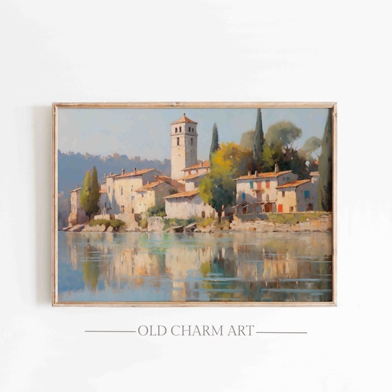 Summer Waterfront Wall Art Vintage Rustic Landscape Painting Farmhouse Impressionist Art Poster Wa65
