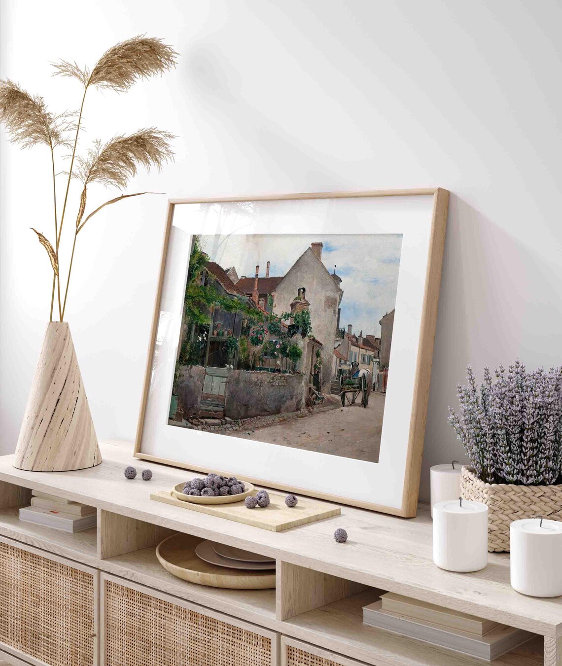 Old French Village Street Stone Houses Horse Cart Antique Art Poster - Image 2