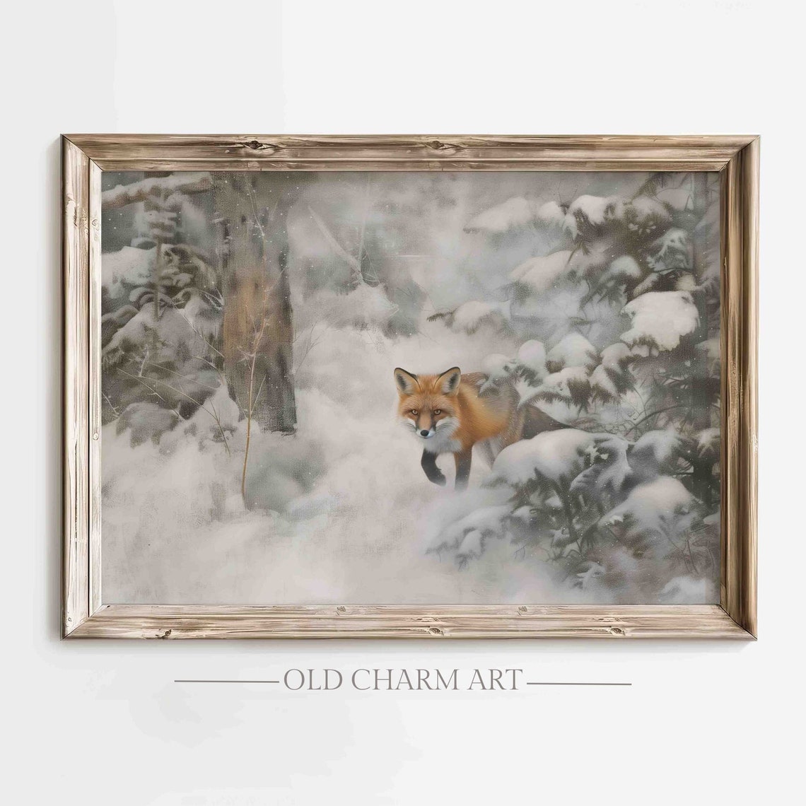 Wild Red Fox Running Through Snowy Winter Forest Painting Poster